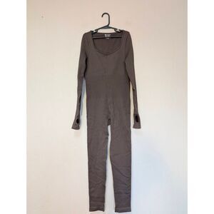 OQQ Womens Ribbed Seamless Long Sleeve Yoga Workout Sport Jumpsuit Tan Small